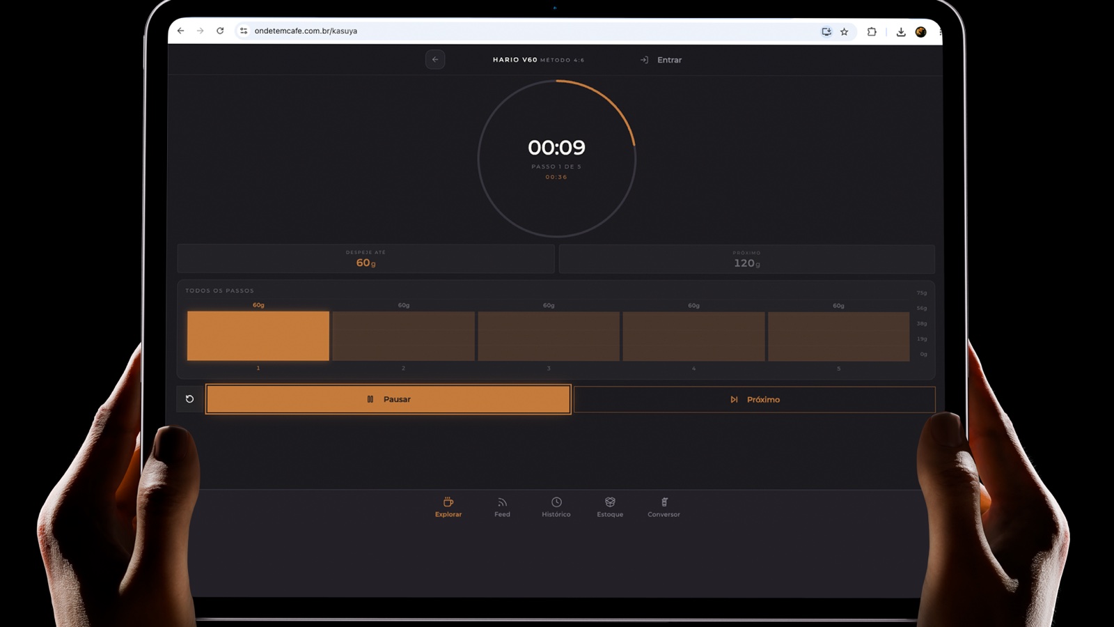 OTC Lab (Onde Tem Café): temporizador de preparo e guia de extração no webapp de café